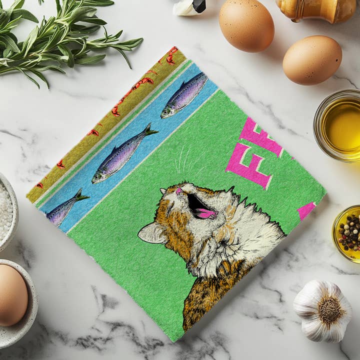 Fawn & Thistle Ltd (US Duties Paid) - Wholesale Tea Towel - Feed The Cat Tea Towel | 100% Cotton Dish Towel 4