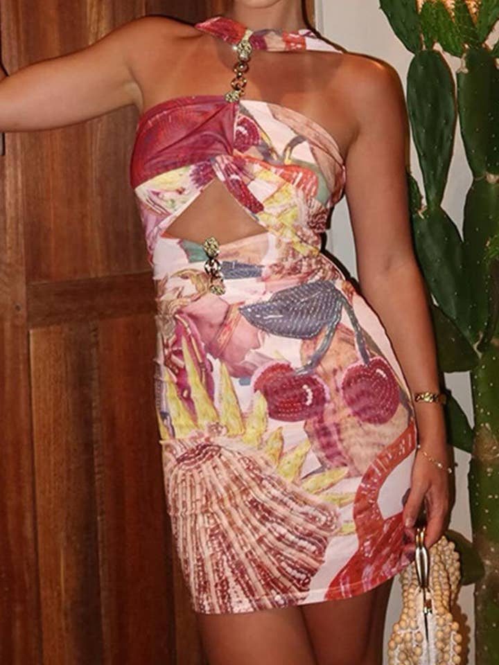 ROSSO Vestito Estivo Tropicale con Scollo All'Americana e Aperture in vendita all'ingrosso su Faire2