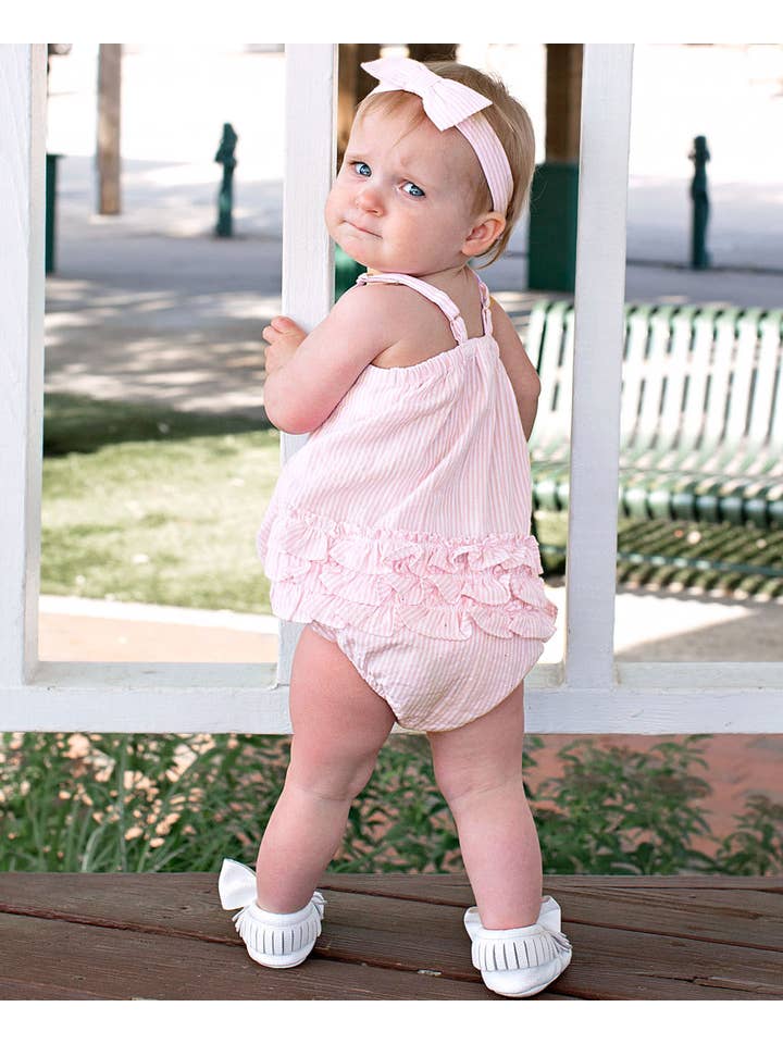 Baby Girls Pink Seersucker Bow Front Bubble Woven Romper
for wholesale on Faire6