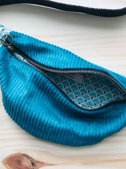 Turquoise corduroy waist bag - Blue fans for wholesale by Nawak Boutik