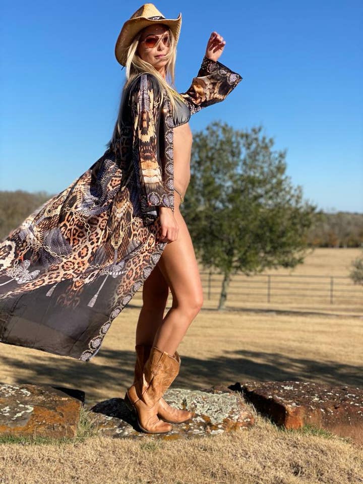 Ranee's - Vente Kimono – femme - Longue plumeau Kimono en soie imprimé animal 1630