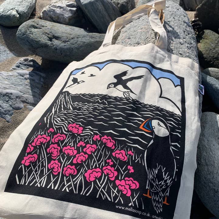Puffin Fair Trade Cotton Tote Bag for wholesale by MELLA Handmade Soap