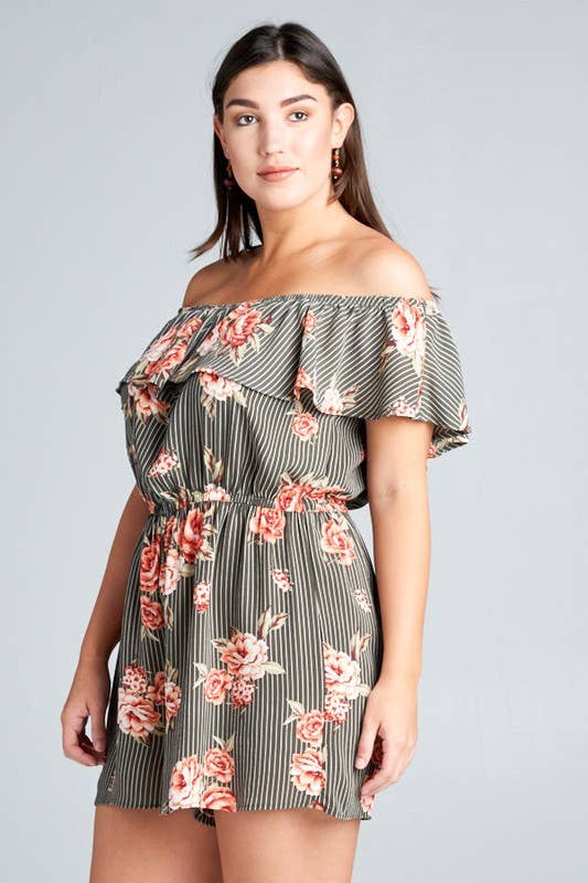 Emerald Collection - Wholesale Romper - Women's - ETK-7188-PL Plus Size Off Shoulder Romper4