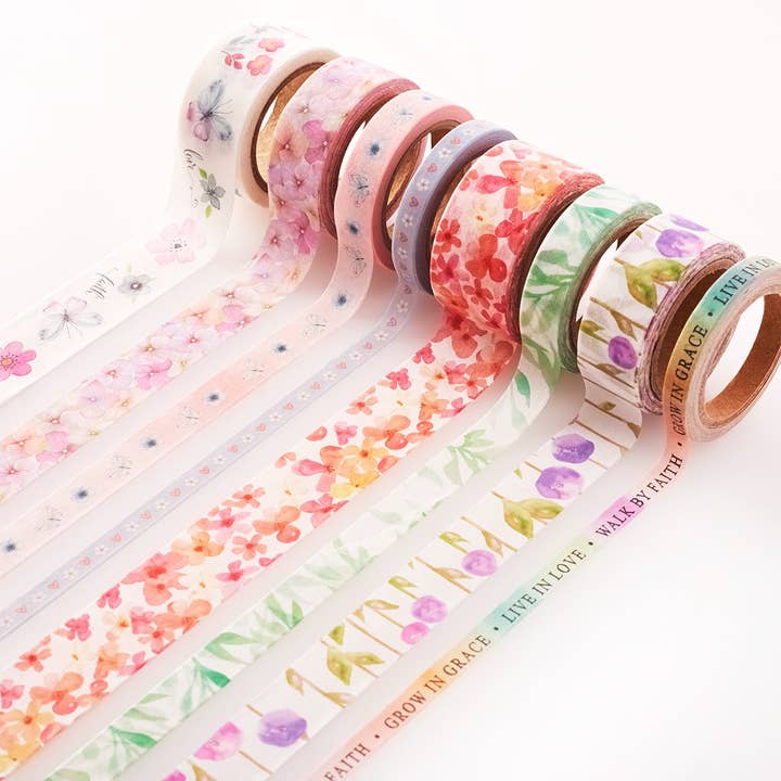 Christian Art Gifts - Wholesale Washi Tape - Washi Tape Set 8pc Blossoms of Blessings