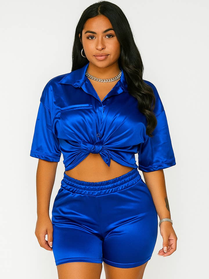 MB FASHION Crop Shirt and Elastic Waist Shorts Set 1055LY for wholesale by MB Fashion Wholesale