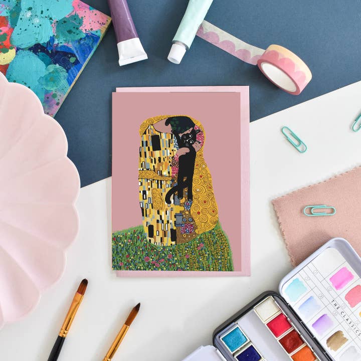 Niaski - Feline Fine Art (USA DUTIES PAID) – Großhandel Grußkarten für den Alltag – The Cat Kiss – Künstler-Karte mit Katzenmotiv2