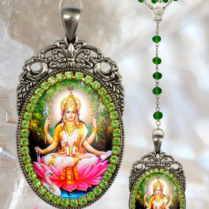 MariaSantissimaShop - Venta al por mayor Collares con colgantes/abalorios - Saraswati Vandana Rosario diosa hecha a mano joyería hindú colgante de medalla Sarasvati