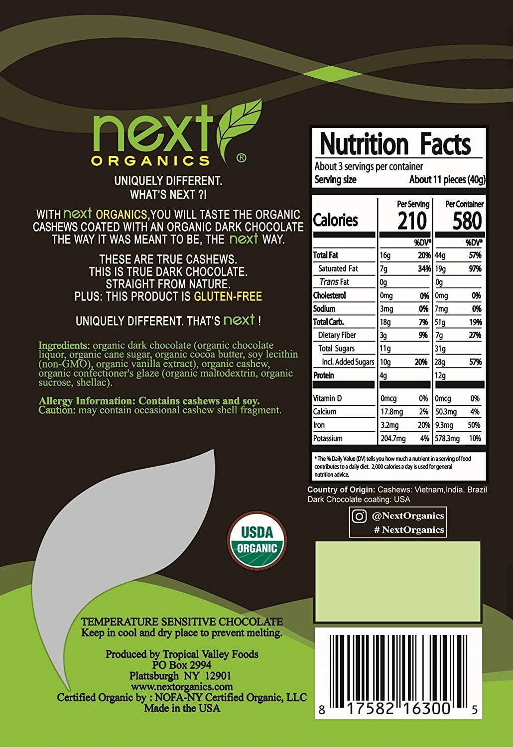 Next Organics - Wholesale Nuts - Org Dark Choc Cashews 4 oz1