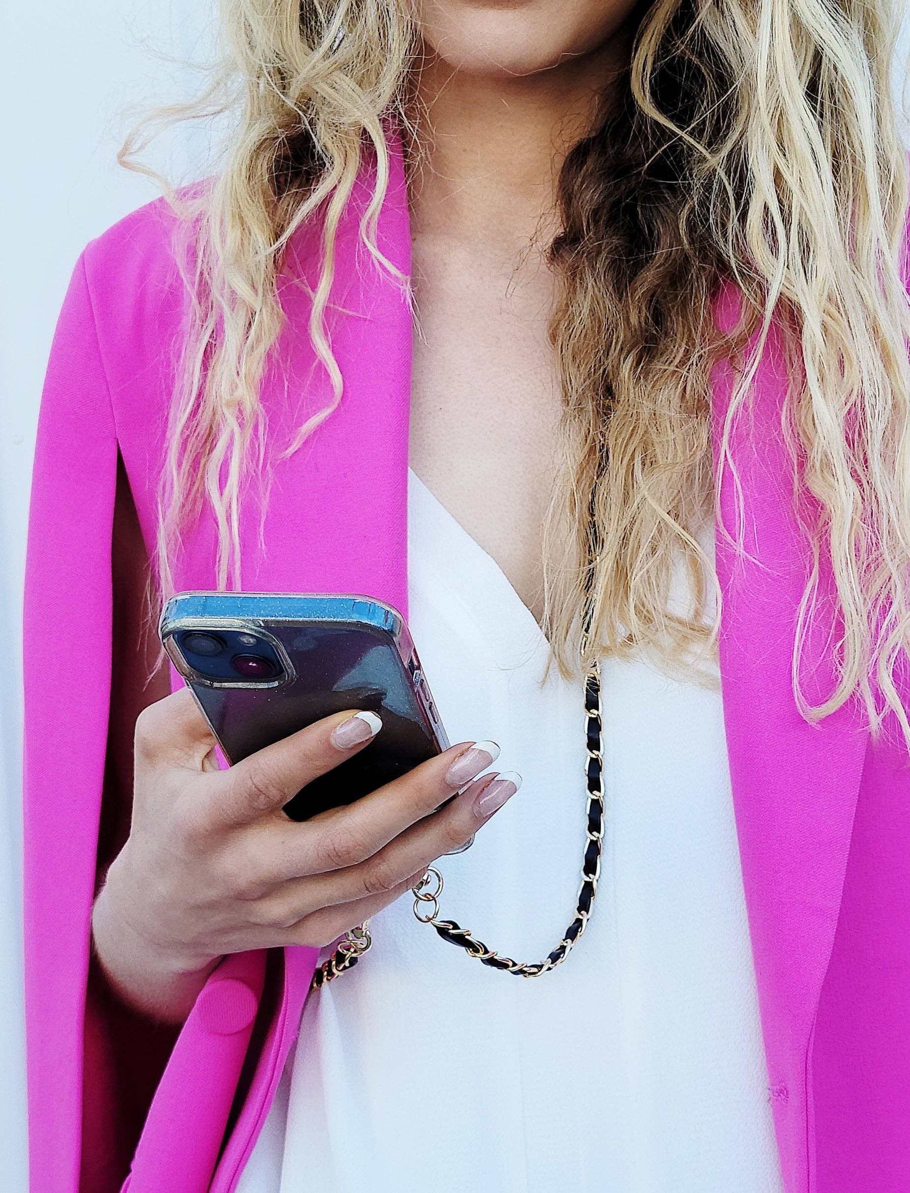 OMG Blings - Vente Sangle pour étui à téléphone - APC01 - Longue chaîne de téléphone en cuir végétalien*2