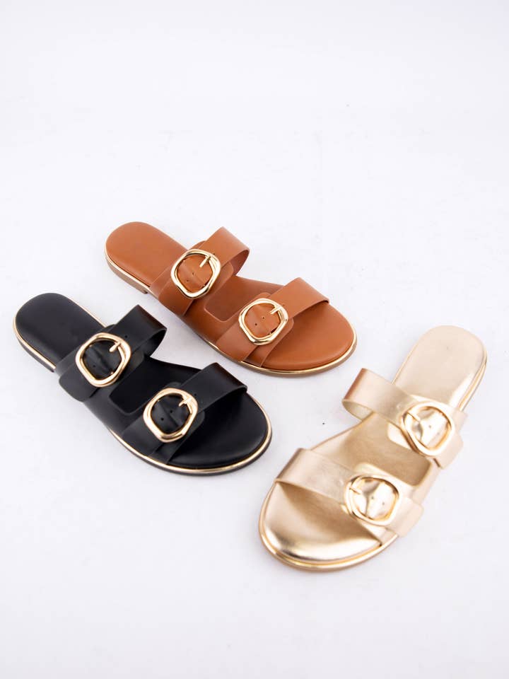 ARINA CHIC DOUBLE BUCKLE SLIDE SANDALS for wholesale by CCOCCI