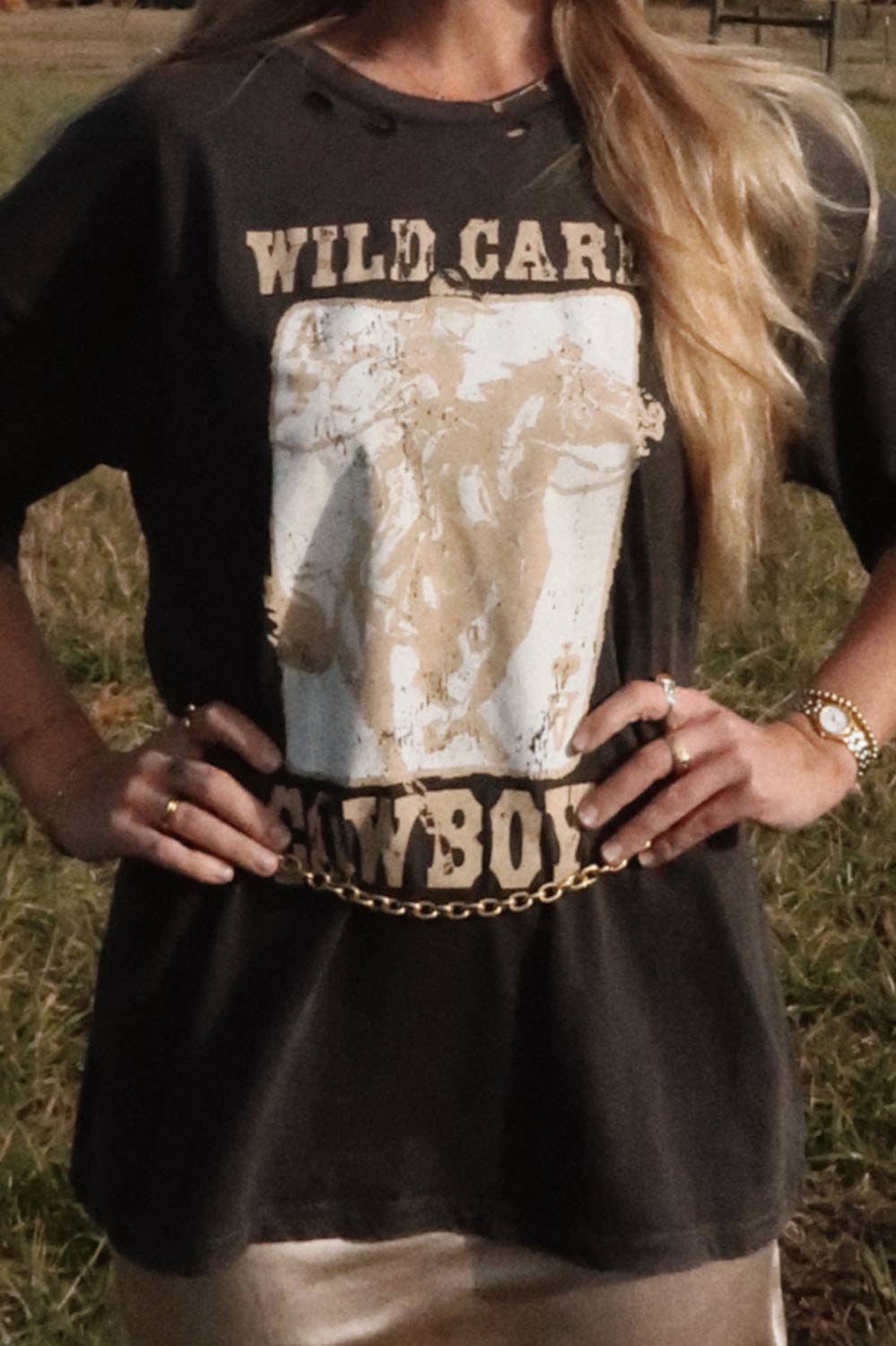 CHARCOAL Wild Card Cowboy Distress Vintage-Wash Graphic Tee for wholesale on Faire1