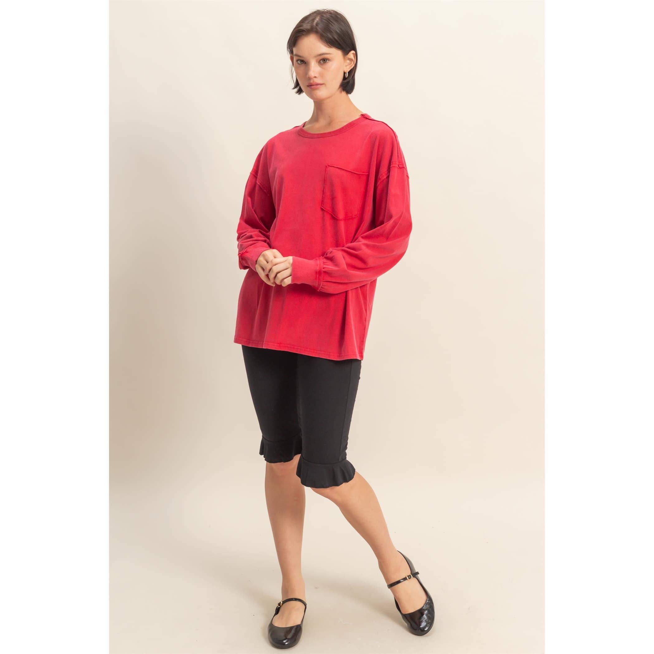 HYFVE - Vente Chemise – femme - T-shirt surdimensionné à manches longues et poches délavées10