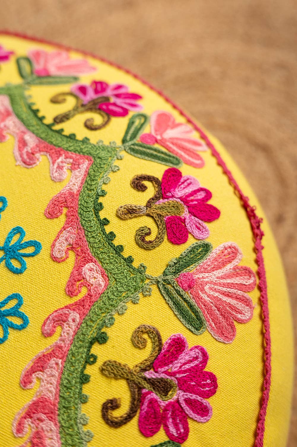 Ian Snow Ltd - Wholesale Pouf - Floral on Yellow Embroidered Pouffe6