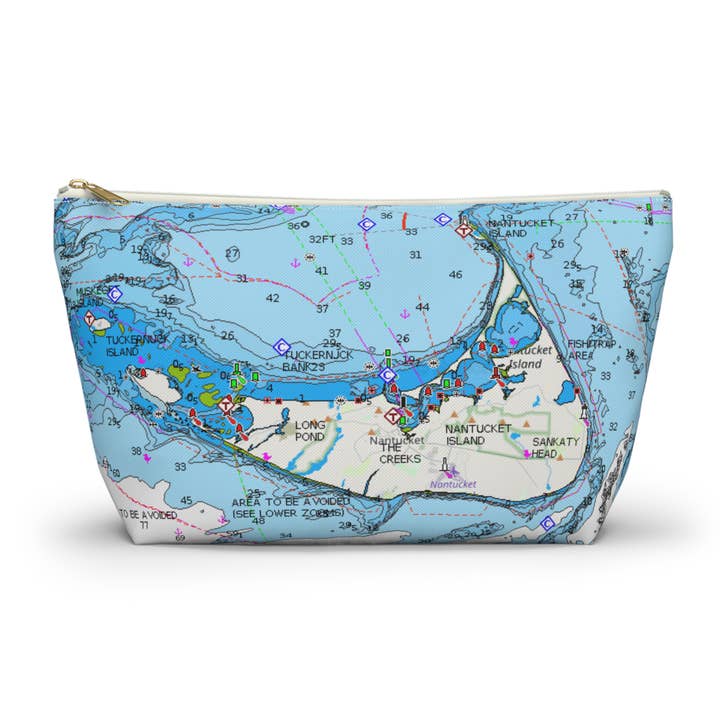Nantucket Nautical Map, Accessory bag, T bottom pouch for wholesale by Lyn Roma