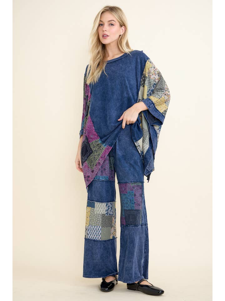 J.Her - Wholesale Poncho - Women's - Mineral Washed Boho Patch Poncho top HT6651 15