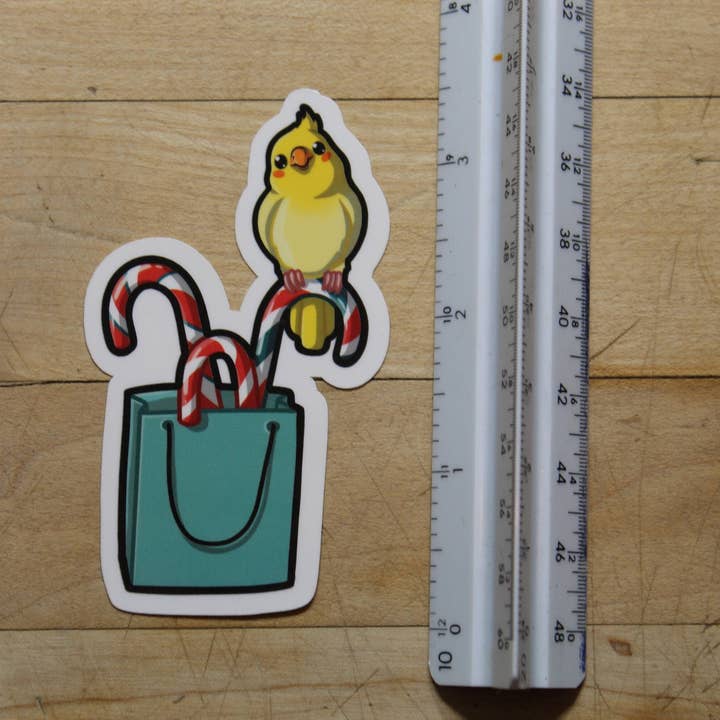 Mega Kawaii Cuties - Wholesale Sticker - Cockatiel on a Candy Cane Sticker2