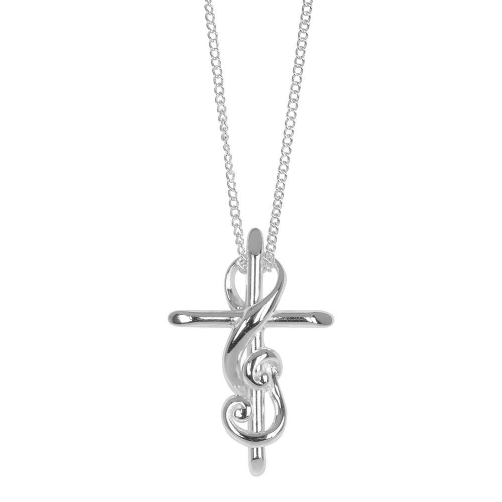 Dicksons - Wholesale Pendant/Charm Necklace - NECKLACE Musician's Prayer CROSS SILVER PLATED 20"1