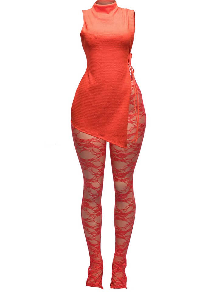 Tunika-Set mit seitlichem Bindeband und Spitzenhose für den Großhandel von K Too