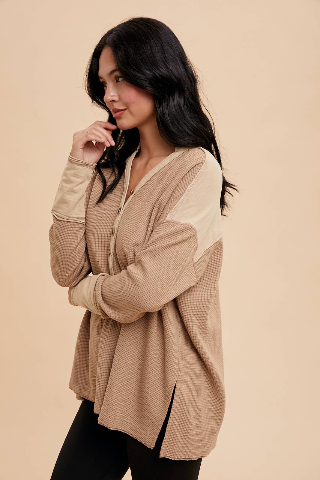 In Loom - Wholesale Knit Top - Women's - GARMENT WASHED THERMAL HENLEY3