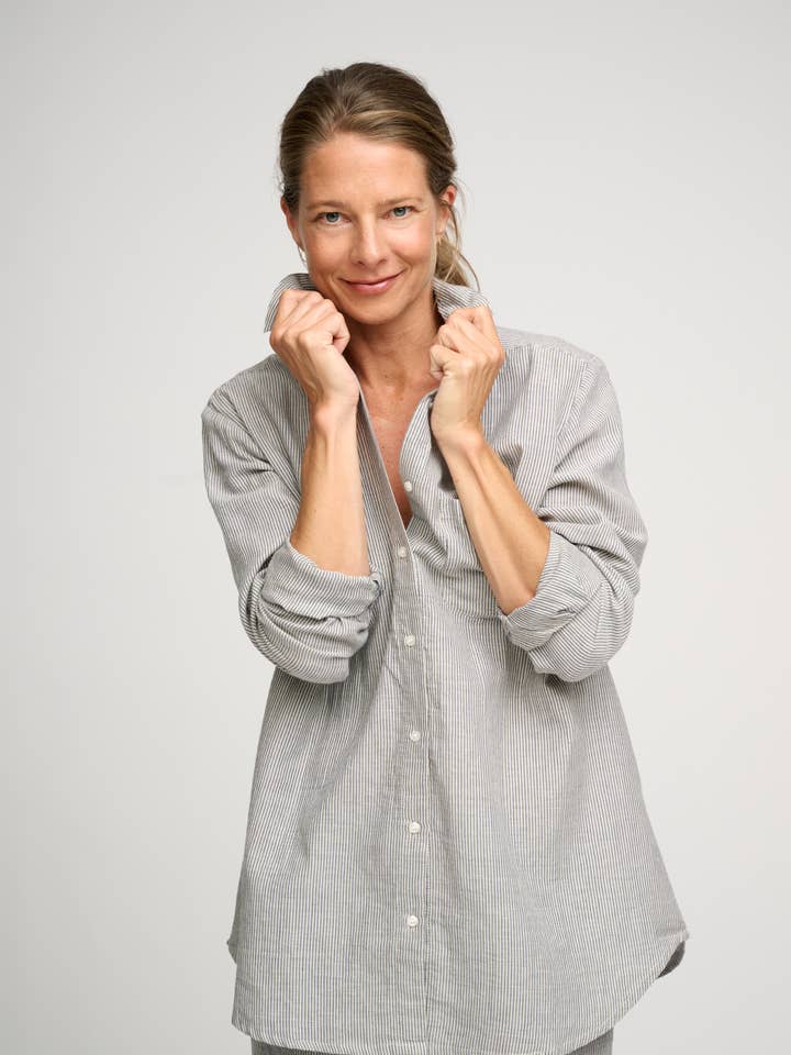 beige blue gaia shirt stripe - beige/blue for wholesale on Faire0