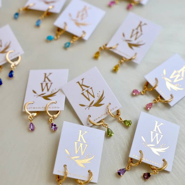 Katie Waltman Jewelry - Wholesale Huggie Earrings - BIRTHSTONE TEARDROP HUGGIE EARRINGS