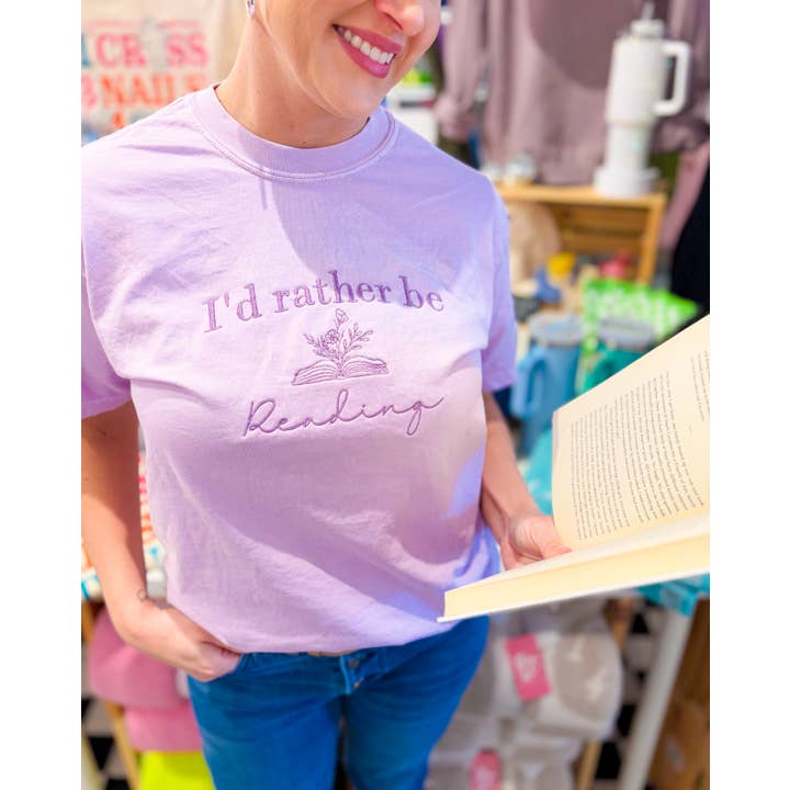 Graphic Tees & Co. - Wholesale T-Shirt - Women's - I'd Rather Be Reading Embroidered Tee | Spring Book Shirt