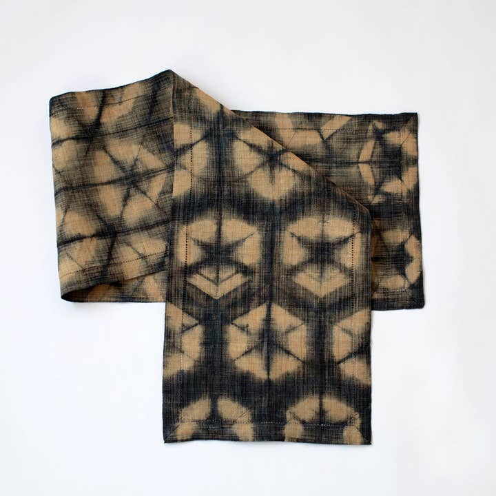 Raffia Shibori Table Runner - Turtle Pattern - Charcoal for wholesale by Tanana Madagascar