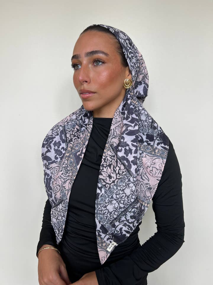 CLASSIC PRETIED Vintage Patchwork Head Scarf (WITH VELVET GRIP) for wholesale by The Scarf Bar
