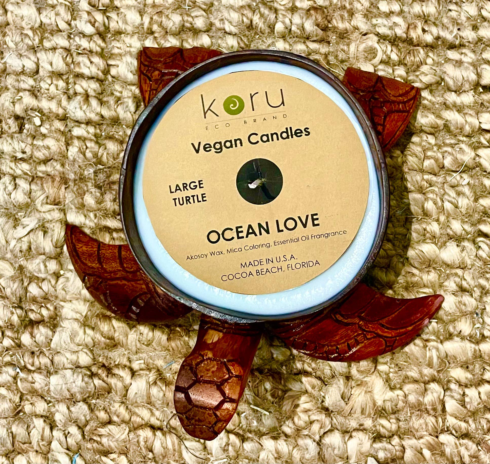 Koru Eco Brand - Wholesale Jar/Filled Candle - Large Coconut Handcarved Turtle Candle0