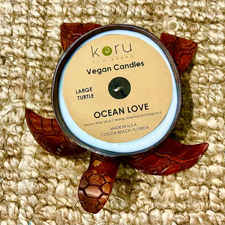 Koru Eco Brand - Wholesale Jar/Filled Candle - Large Coconut Handcarved Turtle Candle