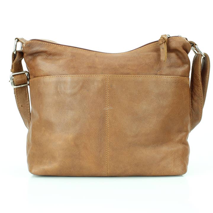 Leather Impressions Inc – Großhandel Schultertasche – Damen – Tucson Lederschultertasche mit Reißverschlüssen und Klappentasche RB 16311