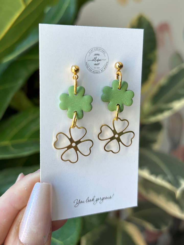 Brincos Pendurados de Trevo Duplo por atacado de ElleseeWomen