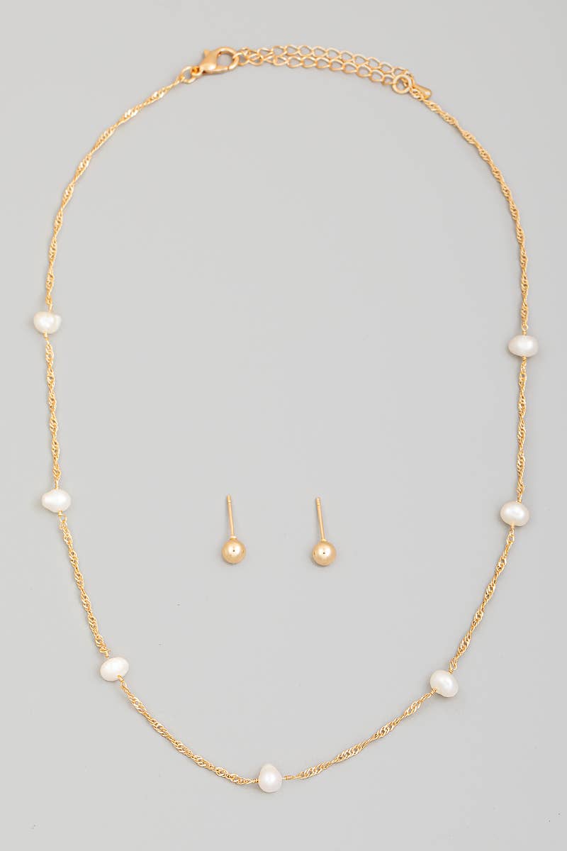 The Looks by Fame Accessories - Wholesale Jewelry Set - Pearly Bead Dainty Chain Necklace Set2
