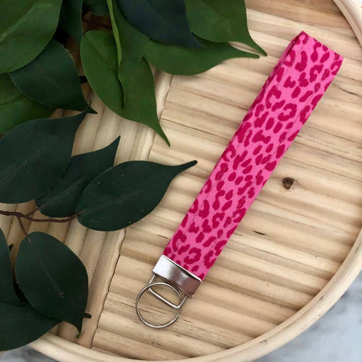 Pink Animal Print Fabric Wristlet Keychain, Key Fob for wholesale by MDStickerShop