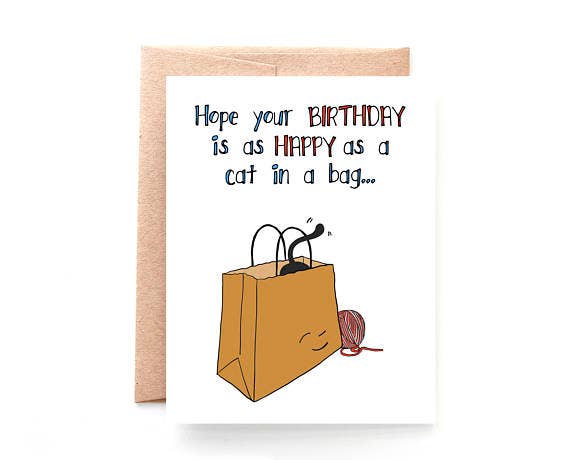 Yellow Daisy Paper Co. - Wholesale Birthday Card - Cat In A Bag Birthday Card0