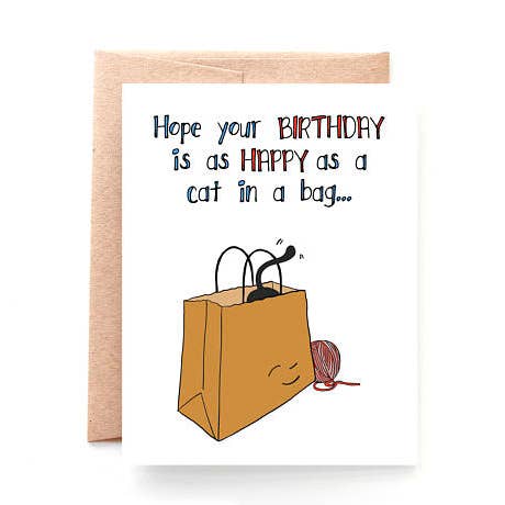 Yellow Daisy Paper Co. - Wholesale Birthday Card - Cat In A Bag Birthday Card