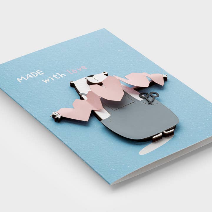 Wooden Bear Love Card – Handmade Romantic Greeting PESKOVOI for wholesale by PESKOVOI