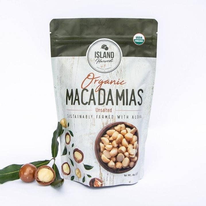 Macadamias biologiques non salées (8 oz) pour la vente par Island Harvest