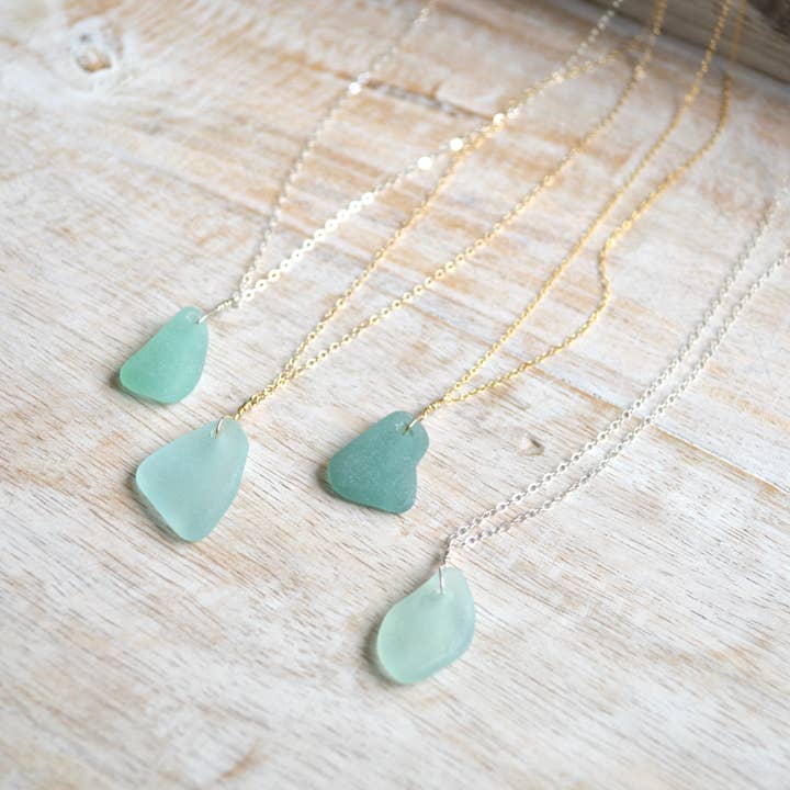 Salty But Sweet - Wholesale Pendant/Charm Necklace - Aqua Sea Glass Pendant