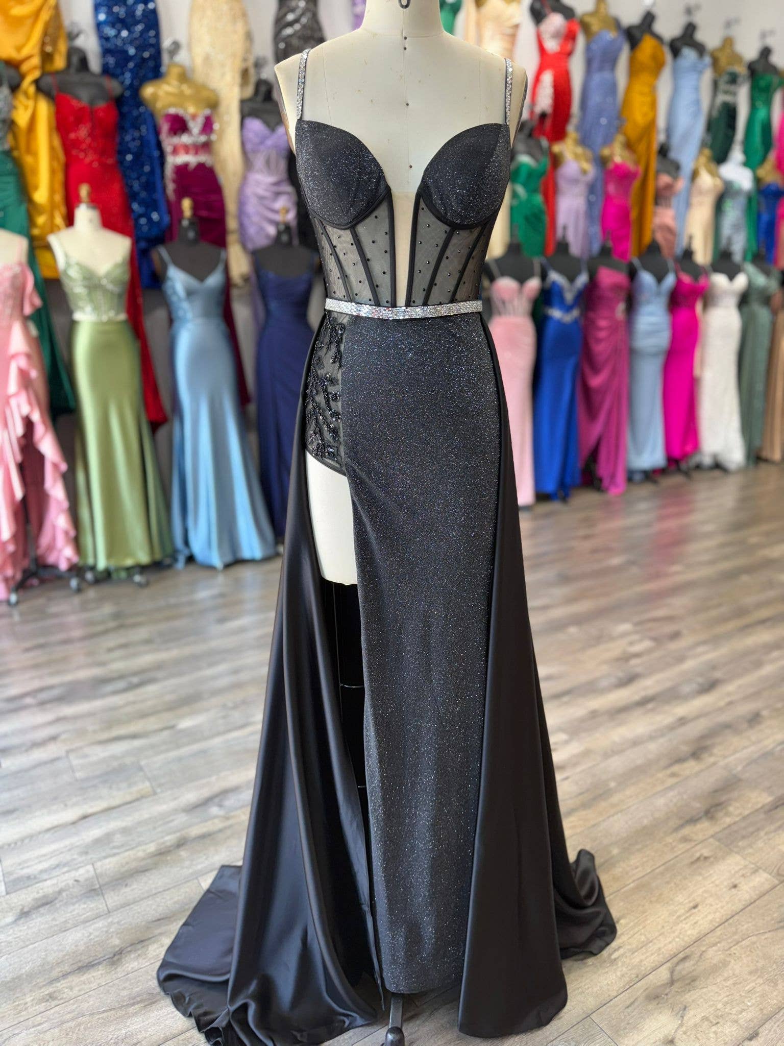 La Veneto - Wholesale Dress - Women's - Spaghetti Strap sweetheart neckline, sheer bodice, scattered3