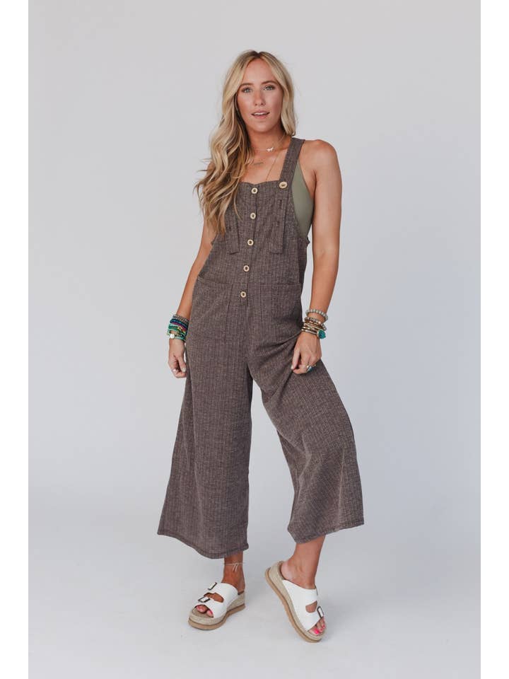 Three Bird Nest - Wholesale Overalls - Women's - High Hopes Button Up Overalls - Brown