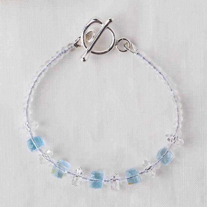 LoveGem Studio LLC - Wholesale Beaded Bracelet - Geometric Sky Blue Topaz & Quartz Bracelet – Modern Harmony Jewelry with Argentium Silver Toggle0