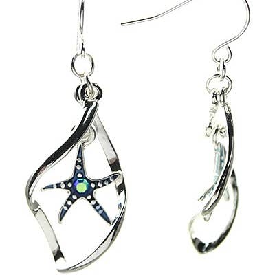 Boucles d'oreilles pendantes en métal saphir étoile de mer vague bleue FR2190 pour la vente par 0011 PREMIERE