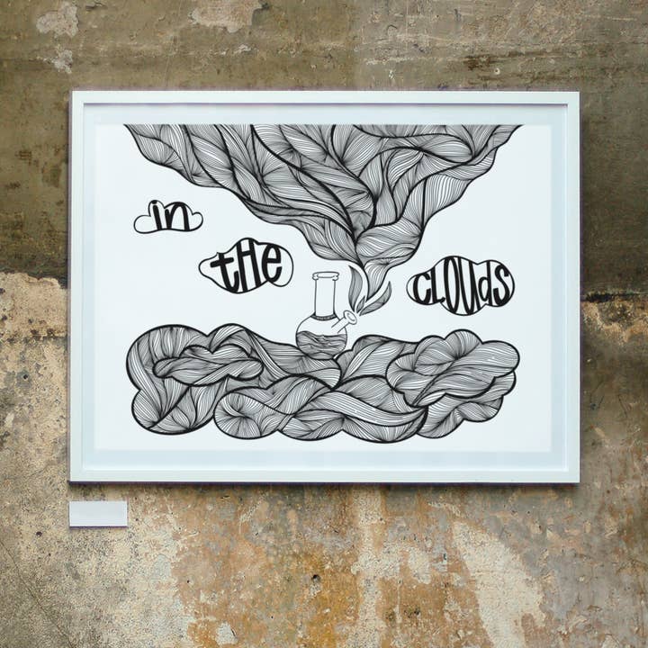 In the Clouds Line Art Print for wholesale by Black Cat Bazaar