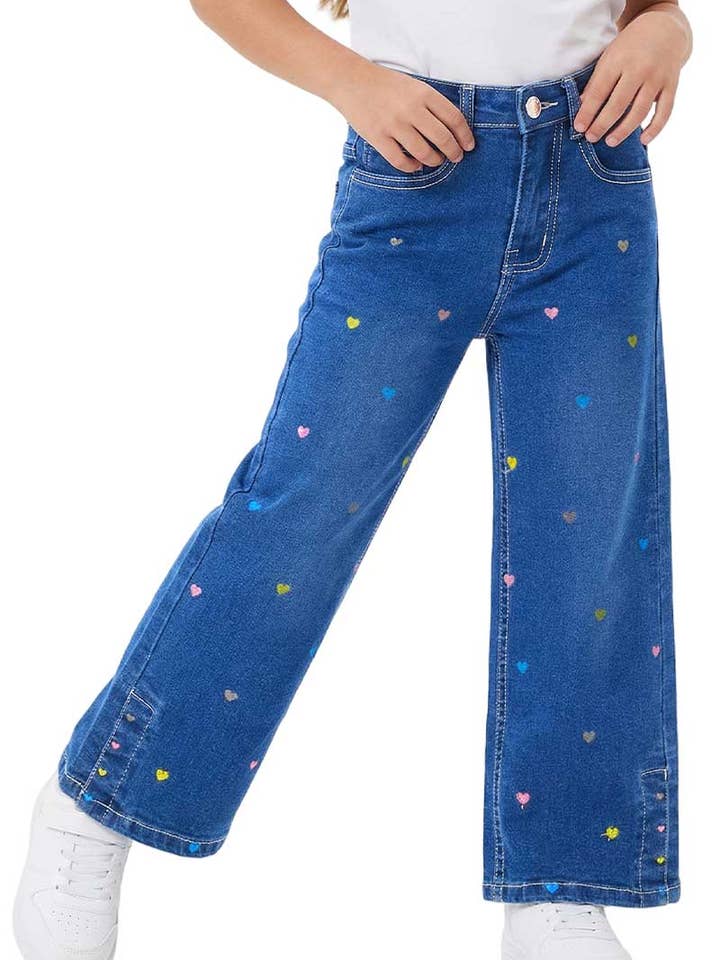 Jeans Relax Fit pour tout-petits avec petits cœurs Emb TDP-24-89179T pour la vente par Cutie Patootie Clothing