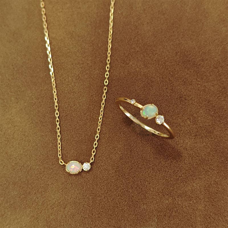 Gioiellin - S925 Silver Jewelry – Engroshandel Smykkesæt – 925 Sterling Sølv Opal Halskæde og Ringsæt1