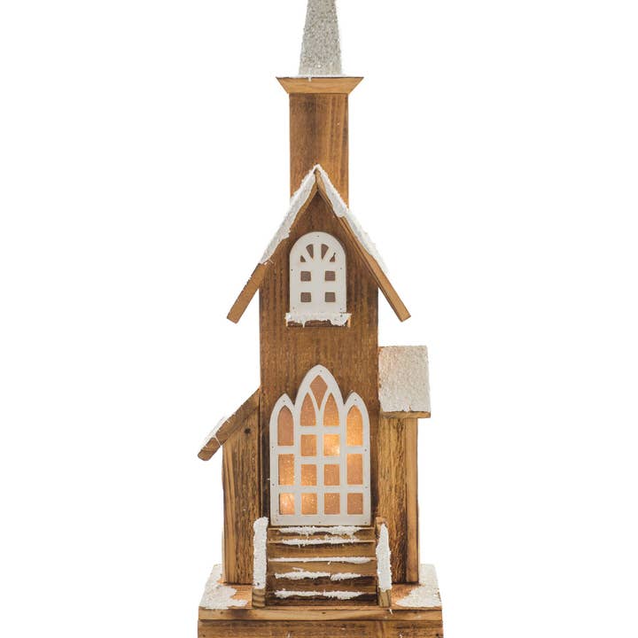 Starlight Collection - Wholesale Christmas Decoration - Smokey/White LED Church Display with Glittered Roof0