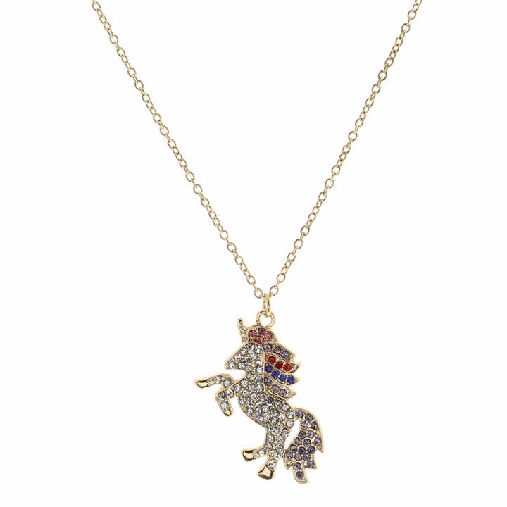 Kids 14" Crystal Unicorn with Crystal Mane Necklace for wholesale by Jane Marie