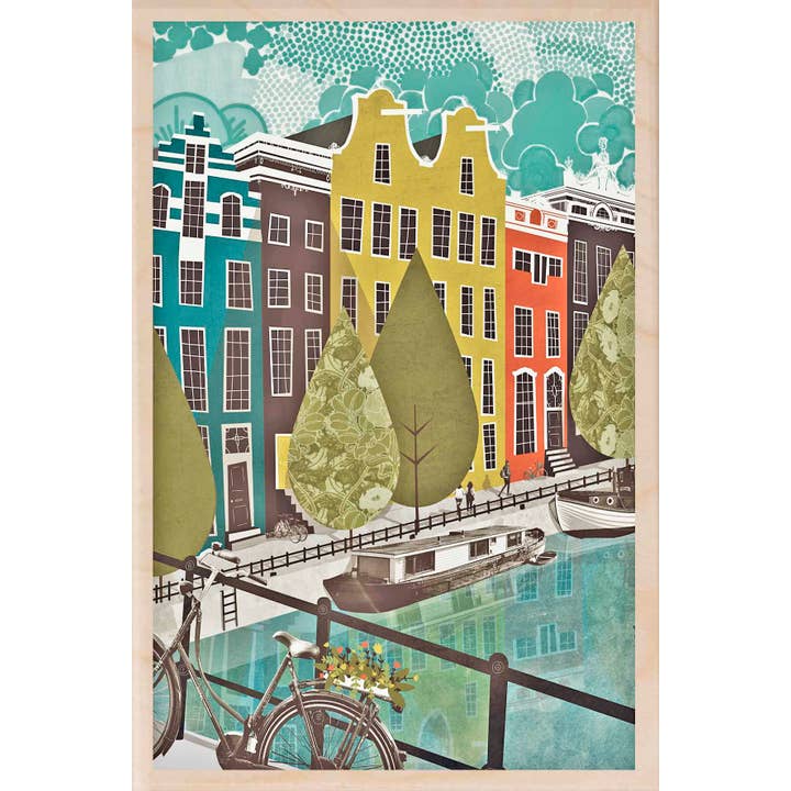 THE WOODEN POSTCARD COMPANY - Vendita all'ingrosso Cartoline - PAESI BASSI AMSTERDAM Cartolina in legno, magnete in legno