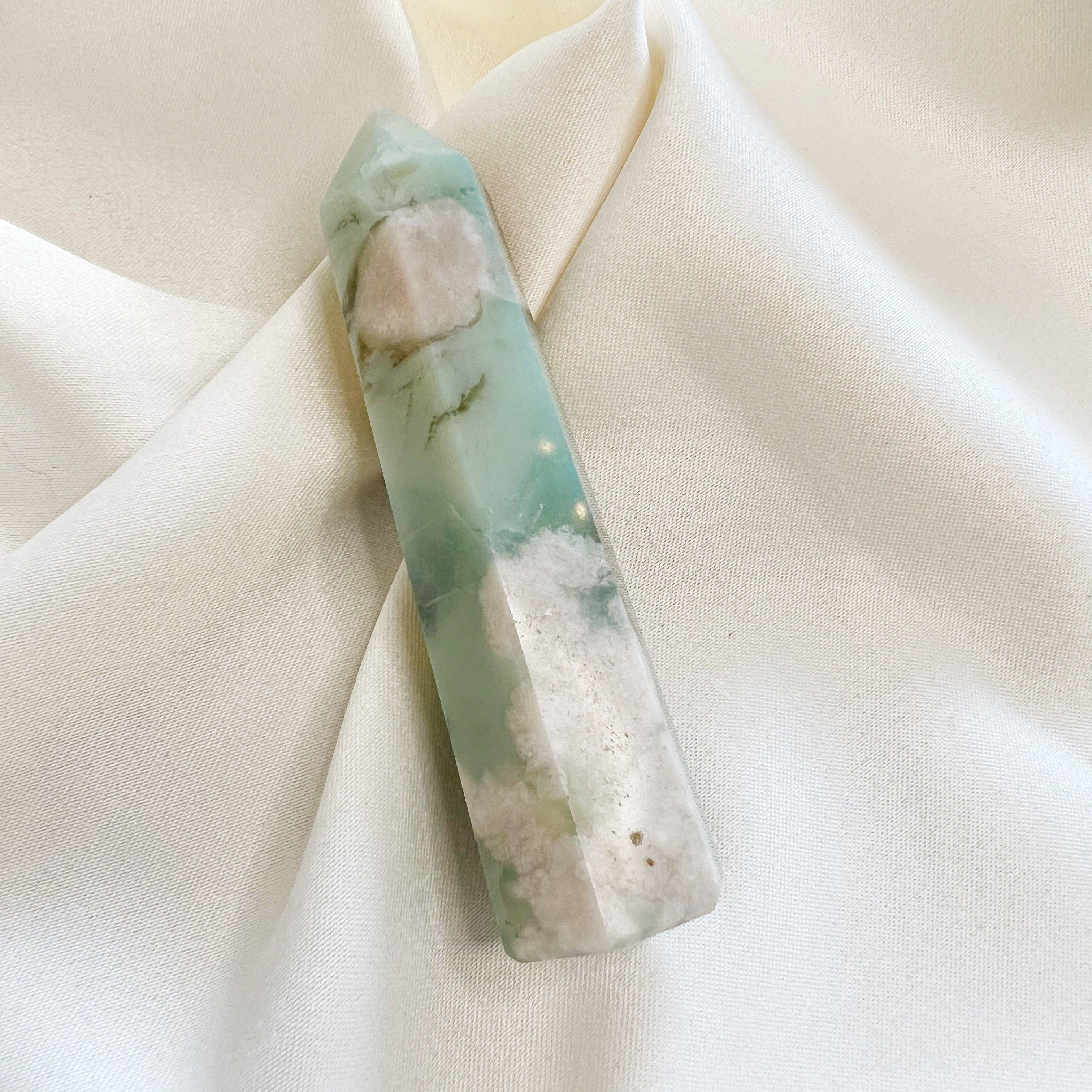 Wild Moon Artistry - Wholesale Spiritual Stone/Crystal - Green Flower Agate Tower 1-109